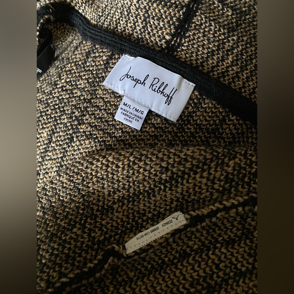 Plaid sweater Joseph ribkoff brown black camel cover up 223942x 3/4 sleeve - Picture 12 of 13